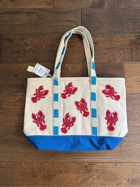 T.J.Maxx Handbags - Beaded Lobster Canvas Tote Bag Nautical Coastal Beach Summer Purse NWT